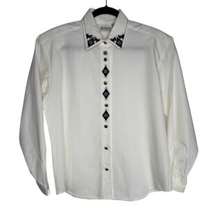 VTG Koret Size SPetite Embroidered Scottish Terrier Dog‎ Button Up White Shirt